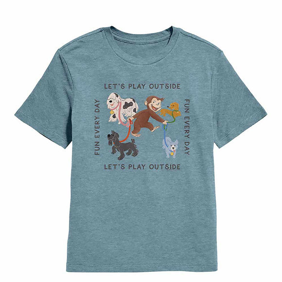 Curious George Lets Play Vintage Indigo Heather Youth T-Shirt