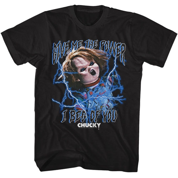 Chucky-Chucky The Power Lightning-Black Adult S/S T-Shirt - Black