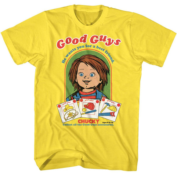 Chucky-Chucky Good Guys-Yellow Adult S/S T-Shirt - Yellow