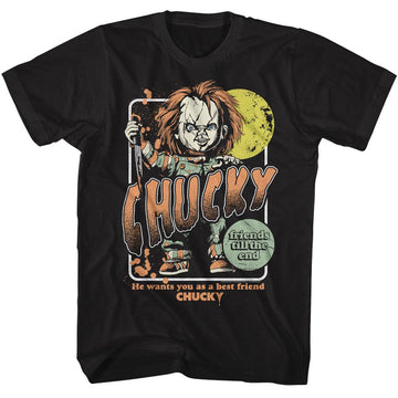 Chucky-Chucky Full Moon-Black Adult S/S T-Shirt - Black