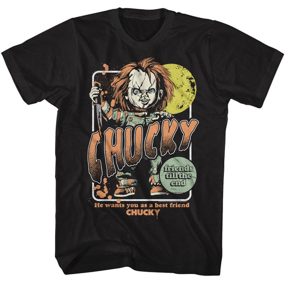 Chucky-Chucky Full Moon-Black Adult S/S T-Shirt - Black