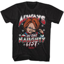 Chucky-Chucky Naughty List-Black Adult S/S T-Shirt - Black