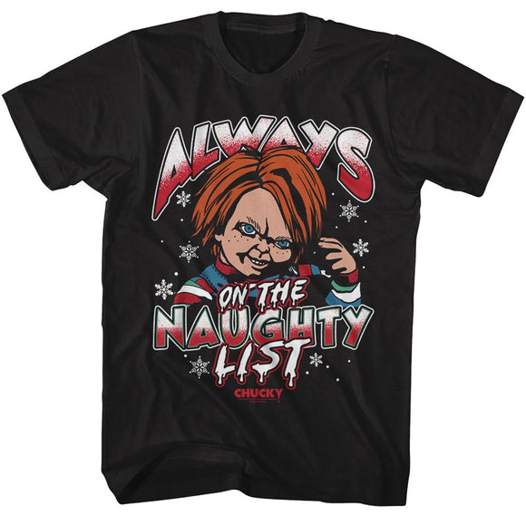 Chucky-Chucky Naughty List-Black Adult S/S T-Shirt - Black