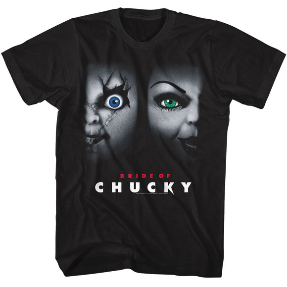Chucky-Chucky Bride Of Poster-Black Adult S/S T-Shirt - Black