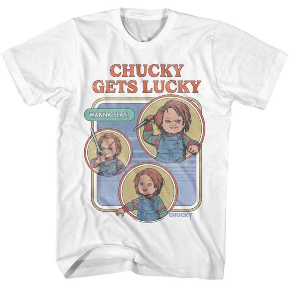Chucky-Chucky Gets Lucky-White Adult S/S T-Shirt - White