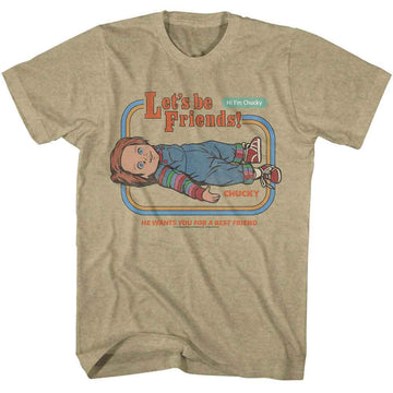 Chucky-Chucky Lets Be Friends-Khaki Heather Adult S/S T-Shirt - Khaki Heather