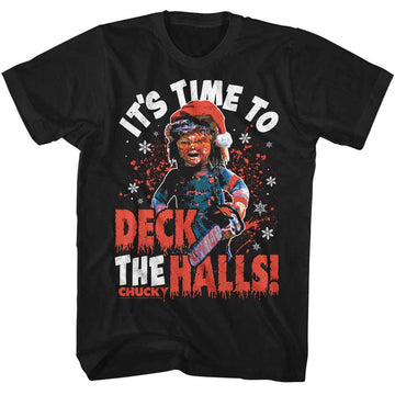 Chucky-Chucky Deck The Halls-Black Adult S/S T-Shirt - Black