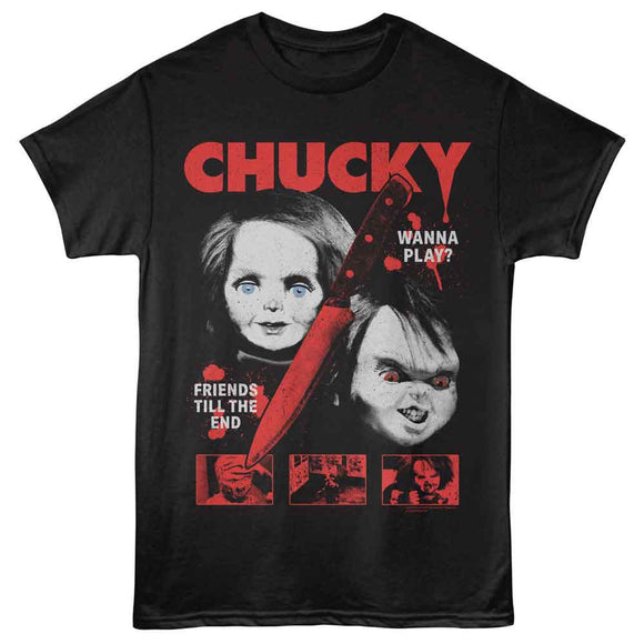 Chucky-Chucky Knife Split-Black Adult S/S T-Shirt - Black