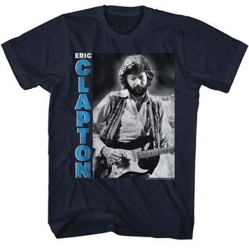 Eric Clapton-Eric Clapton Bw Photo-Navy Adult S/S T-Shirt - Navy