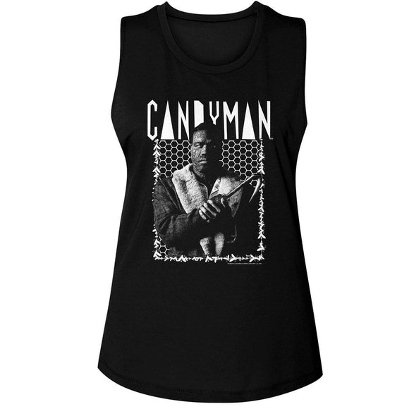 Candyman-Candyman Bee Border-Black Ladies Muscle Tank-S - Black