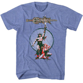 Conan-Movie Poster-Light Blue Heather Adult S/S T-Shirt - Light Blue Heather