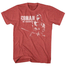 Conan-Conan White-Red Heather Adult S/S T-Shirt - Red Heather