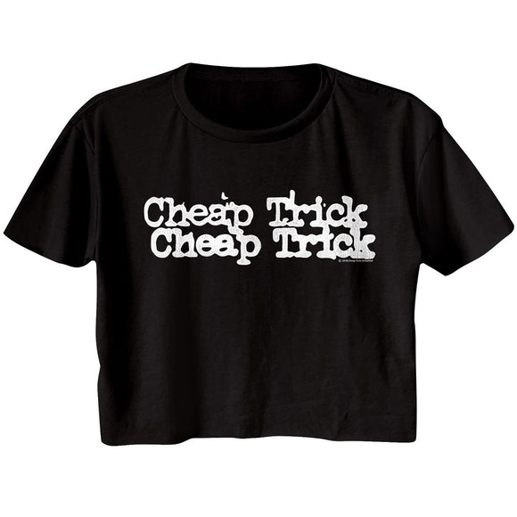 Cheap Trick-Double Logo-Black Ladies S/S Festival Cali Crop-S - Black