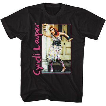 Cyndi Lauper-Cyndi Lauper Painted Dress And Tights-Black Adult S/S T-Shirt - Black