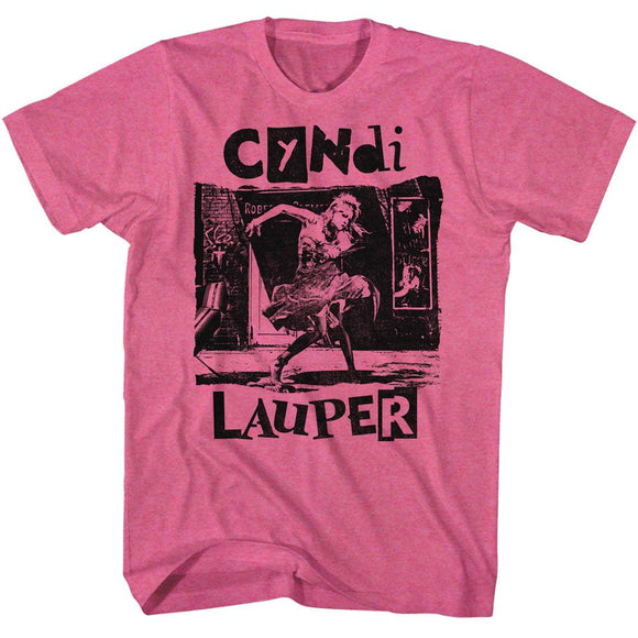 Cyndi Lauper-Cyndi Lauper Torn Note Dance-Retro Pink Heather Adult S/S T-Shirt - Retro Pink Heather