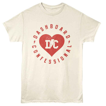 Dashboard Confessional-Dashboard Confessional Lightning Bolt Heart-Natural Adult S/S T-Shirt - Natural