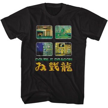 Double Dragon-Double Dragon Game Screens-Black Adult S/S T-Shirt - Black