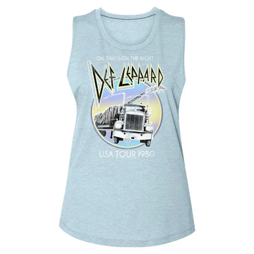 Def Leppard-Pastel Night-Stonewash Denim Ladies Muscle Tank-S - Stonewash Denim