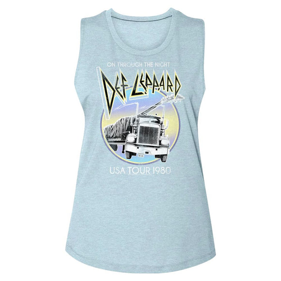 Def Leppard-Pastel Night-Stonewash Denim Ladies Muscle Tank-S - Stonewash Denim