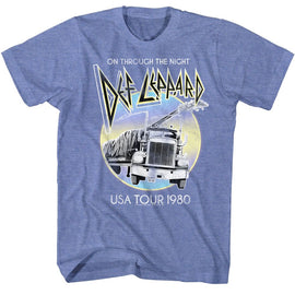 Def Leppard-Pastel Night-Light Blue Heather Adult S/S T-Shirt - Light Blue Heather