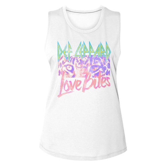 Def Leppard-Love Bites-White Ladies Muscle Tank-S - White
