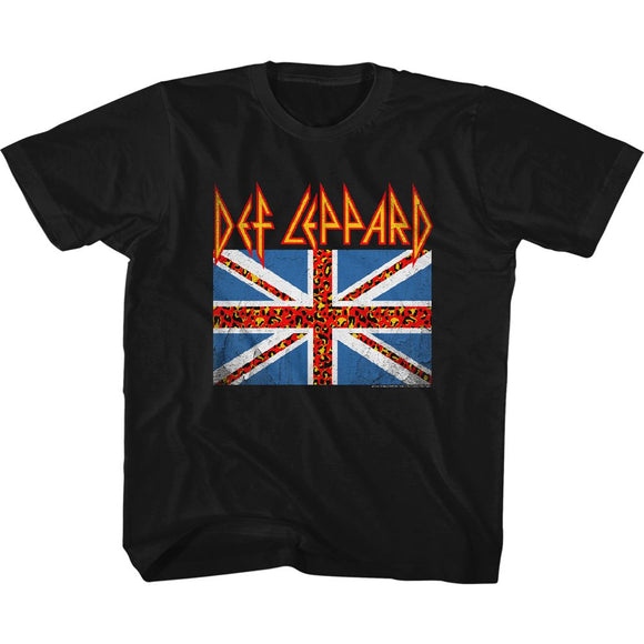 Def Leppard-Leopard Flag-Black Youth S/S T-Shirt-Xs (5-6) - Black