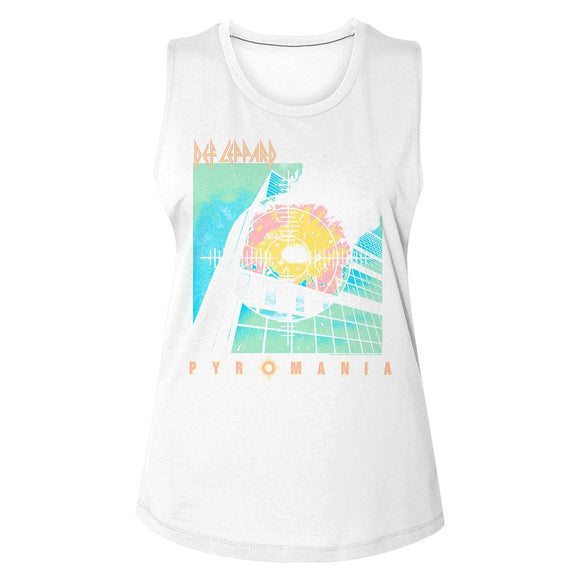 Def Leppard-Bright Color Pyro-White Ladies Muscle Tank-S - White