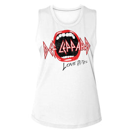 Def Leppard-Mouth-White Ladies Muscle Tank-S - White