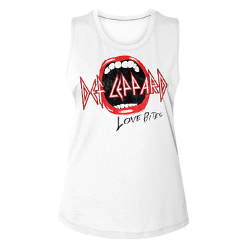 Def Leppard-Mouth-White Ladies Muscle Tank-S - White