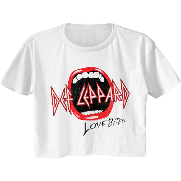 Def Leppard-Mouth-White Ladies S/S Festival Cali Crop-S - White