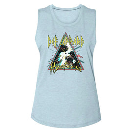 Def Leppard-Hysteria Triangle-Stonewash Denim Ladies Muscle Tank-S - Stonewash Denim