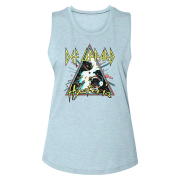 Def Leppard-Hysteria Triangle-Stonewash Denim Ladies Muscle Tank-S - Stonewash Denim