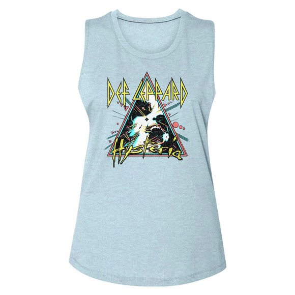 Def Leppard-Hysteria Triangle-Stonewash Denim Ladies Muscle Tank-S - Stonewash Denim