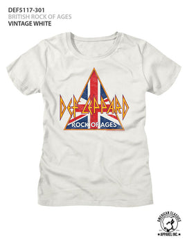 Def Leppard-British Rock Of Ages-Vintage White Ladies S/S T-Shirt - Vintage White