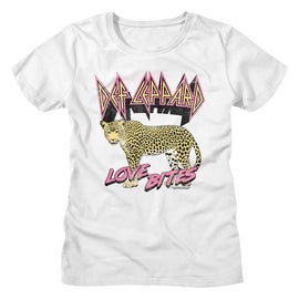 Def Leppard-Love Bites Leopard-White Ladies S/S T-Shirt - White