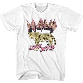 Def Leppard-Love Bites Leopard-White Adult S/S T-Shirt - White