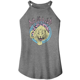 Def Leppard-Def Leppard Pastel Leopard-Gray Frost Ladies Sleeveless Rocker Tank-S - Gray Frost