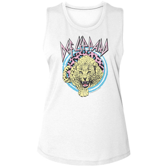 Def Leppard-Pastel Leppard 2-White Ladies Muscle Tank-S - White