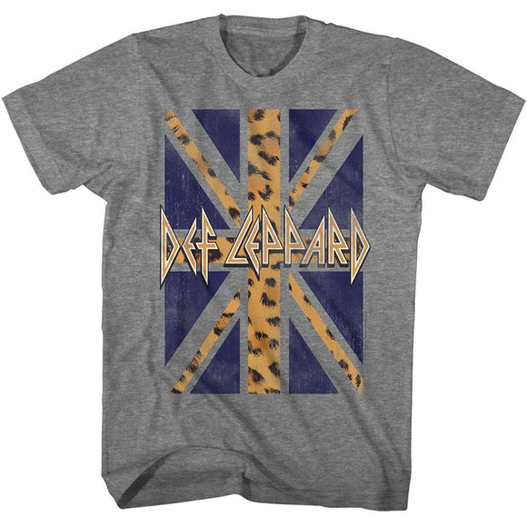 Def Leppard-Def Leppard Leopard Flag-Graphite Heather Adult S/S T-Shirt - Graphite Heather