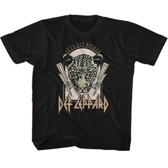 Def Leppard-Def Leppard Lightning Bolts Lets Get Rocked-Black Youth S/S T-Shirt (7-8) - Black
