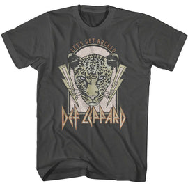 Def Leppard-Def Leppard Lightning Bolts Lets Get Rocked-Smoke Adult S/S T-Shirt - Smoke