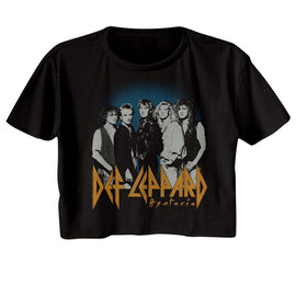 Def Leppard-Def Leppard Blue Fade Background-Black Ladies S/S Festival Cali Crop-S - Black