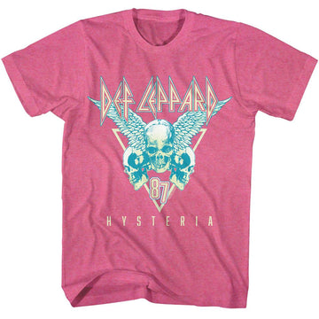 Def Leppard-Def Leppard Skulls 3 Tone-Retro Pink Heather Adult S/S T-Shirt - Retro Pink Heather