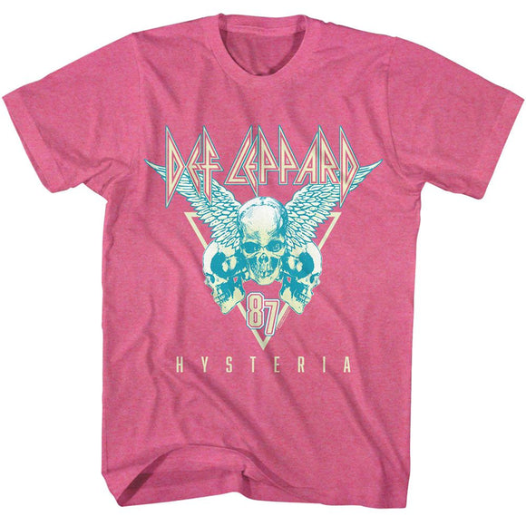 Def Leppard-Def Leppard Skulls 3 Tone-Retro Pink Heather Adult S/S T-Shirt - Retro Pink Heather