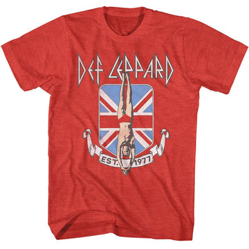 Def Leppard-Def Leppard Diver Union Jack-Red Heather Adult S/S T-Shirt - Red Heather