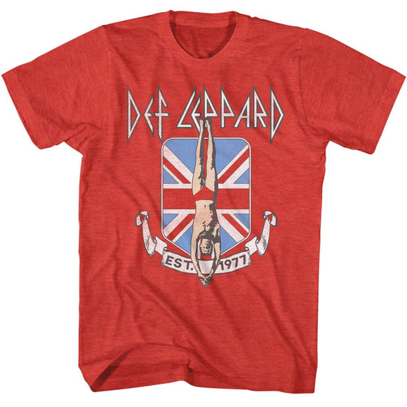 Def Leppard-Def Leppard Diver Union Jack-Red Heather Adult S/S T-Shirt - Red Heather