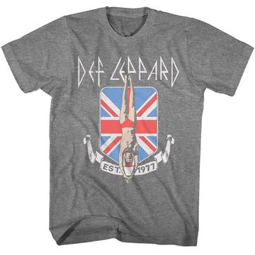 Def Leppard-Def Leppard Diver Union Jack-Graphite Heather Adult S/S T-Shirt - Graphite Heather