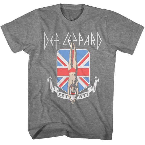 Def Leppard-Def Leppard Diver Union Jack-Graphite Heather Adult S/S T-Shirt - Graphite Heather