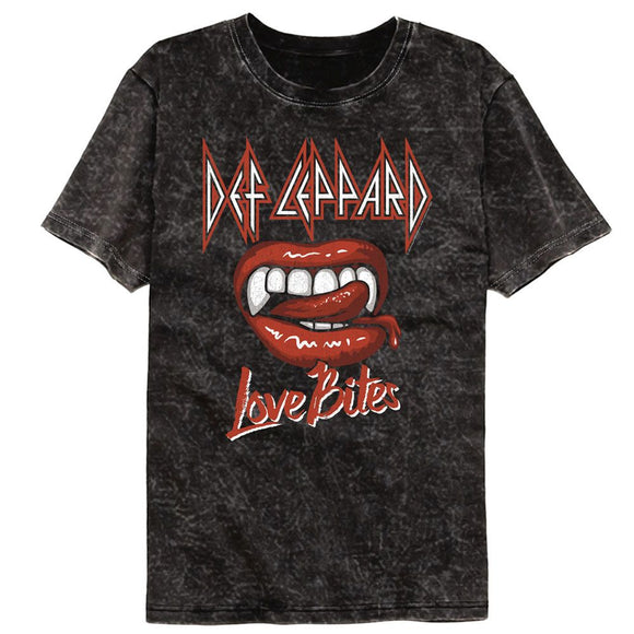 Def Leppard-Def Leppard Love Is Biting-Mineral Wash Black Adult S/S T-Shirt - Black