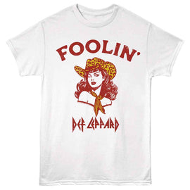 Def Leppard-Def Leppard Foolin Cowgirl-White Adult S/S T-Shirt - White